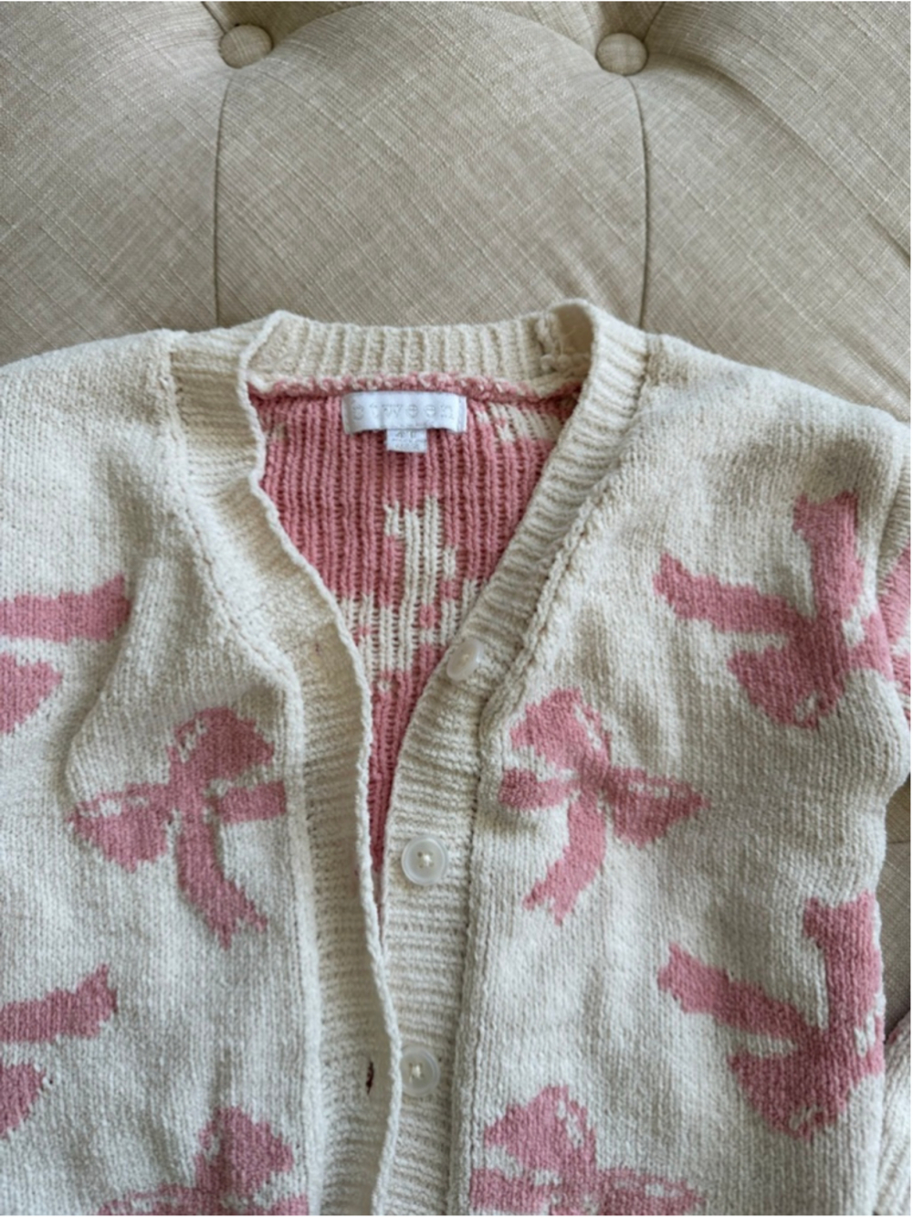 Girls Btween Cream & Pink Bow Cardigan Sweater 4T - Picture 2 of 7